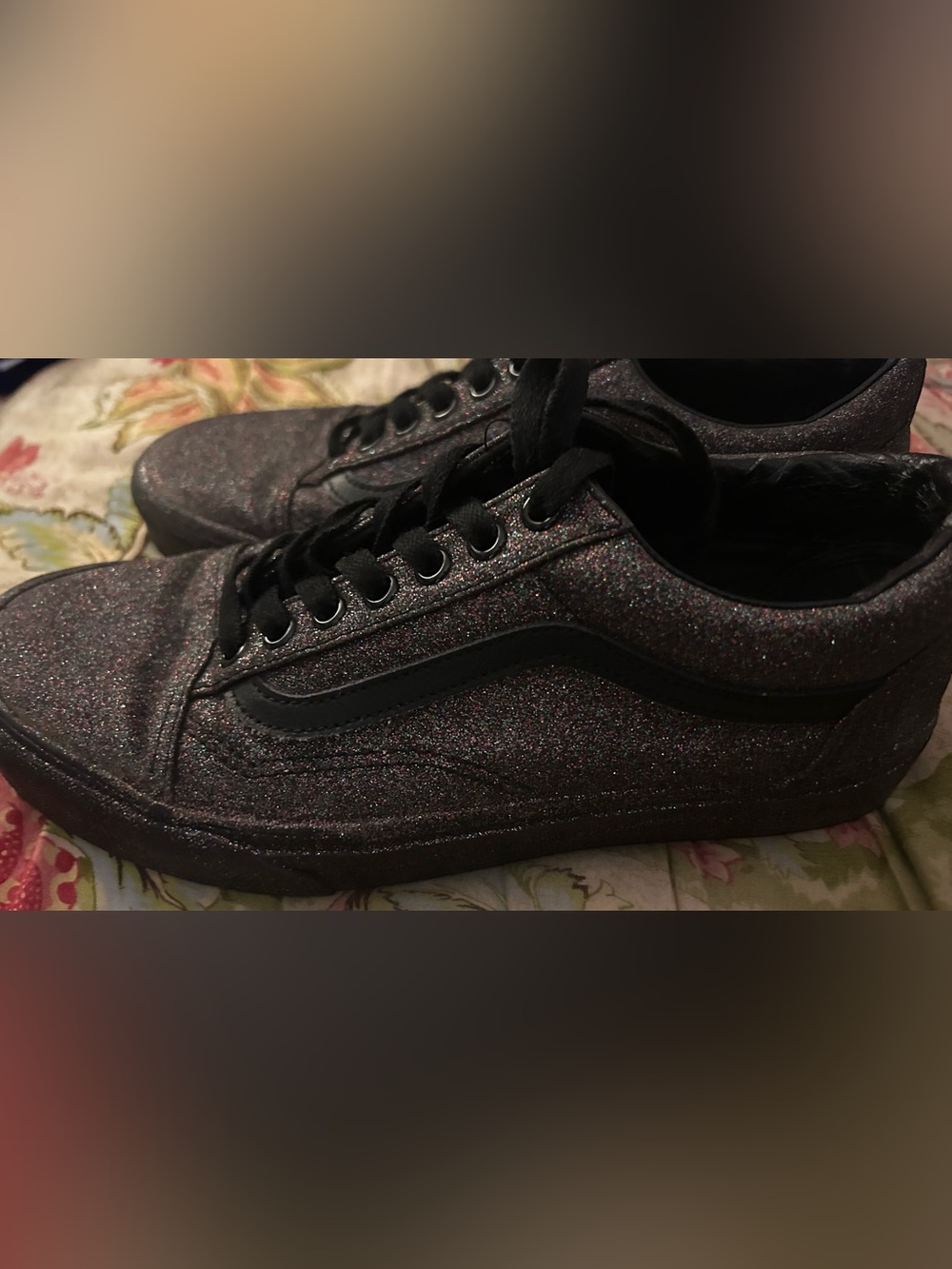 Vans Old Skool Black Rainbow Glitter Sneakers Like New Women 9 - Picture 2 of 4